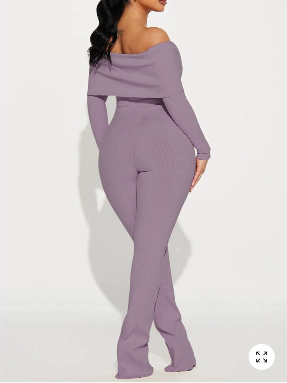 Fashion Nova Off-Shoulder Ribbed Jumpsuit in Lavender